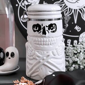 Killstar Skeleton Artifact White Ceramic Hinged Airtight Storage Jar Container